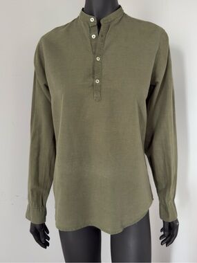 377. Zara Olive Green Long-Sleeve Mandarin Collar Shirt
